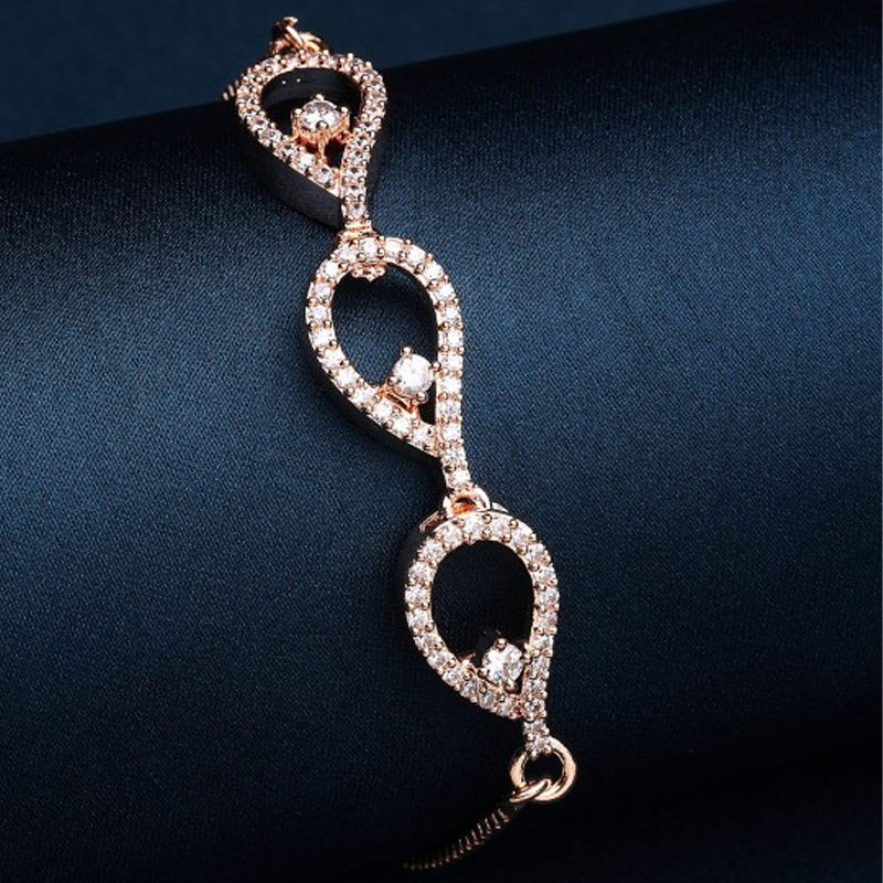 Rose Gold-Plated Silver Toned Sleek Design with Dazzling Diamonds Bracelet