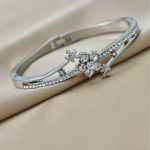 18KT Silver-Plated Crystal Stone Studded Bangle-Style Bracelet