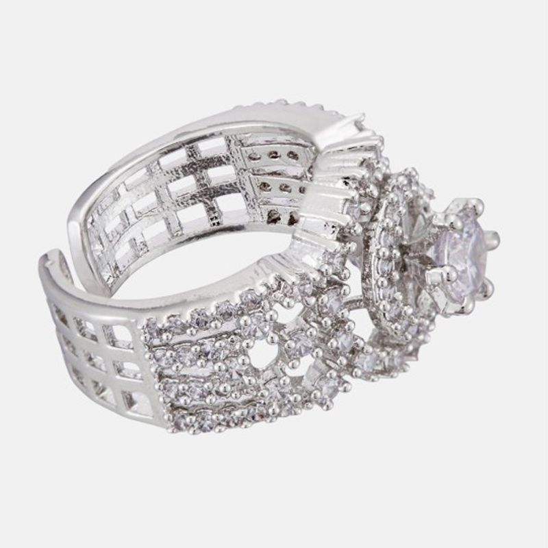 Silver-Plated Cubic Zirconia Stones Studded Finger Ring